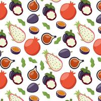 Fruit Seamless Pattern with Pitaya and Pomegranate vector