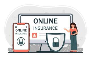 Online Insurance from Phone and Computer Scene. vector