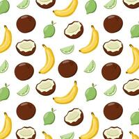 Seamless Pattern with Banana, Coconut and Lime. vector