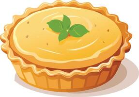 A yellow pie with a green leaf on top vector