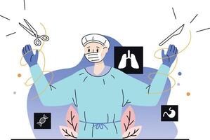 3D Illustration, character of a scientist with floating screens vector
