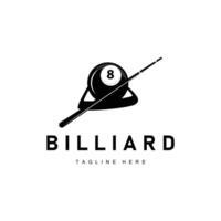 Billiard club logo design game badge sport template pool table with ball and stick simple illustration vector