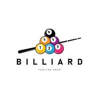 Billiard club logo design game badge pool table with ball and stick simple illustration template vector