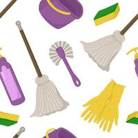 seamless pattern with cleaning items on a white background. Drawing for packaging, business cards and wallpapers with bright objects. vector
