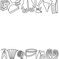 frame with attributes for house cleaning and place for text. Card with objects for sanitation in doodle style. vector