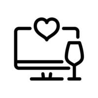 Digital romance symbol featuring computer monitor heart and wine glass icon vector