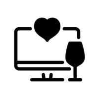 Desktop Computer Monitor Displaying a Heart and a Wine Glass Icon vector