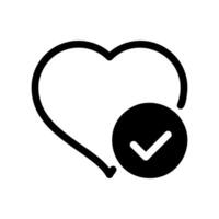 Symbol of a heart confirmed or verified showing a check mark within a circular badge vector