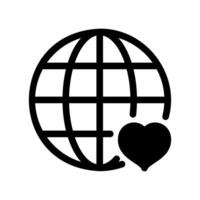 Monochrome Globe Icon Showcasing a Heart Symbol for Global Affection vector
