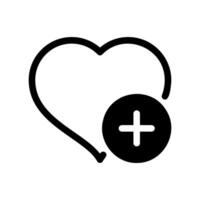 Symbol of a heart with a plus mark suggesting adding to favorites or new connection vector