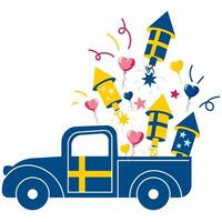 Rolling in With Swedish Pride, Loud and Bright, with a Vehicle Loaded with Fireworks and Balloons vector