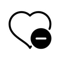 Outline heart icon with a minus sign inside a circle indicating removal or unfavoriting vector