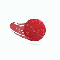 Red bocce ball with curved motion trails, symbolizing speed, energy, and sports action on a white background. vector