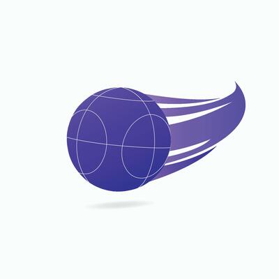 Blue bocce ball with curved motion trails, symbolizing speed, energy, and sports action on a white background.