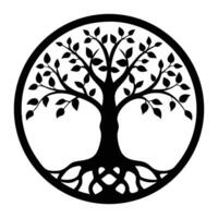 Majestic Tree of Life Symbol Illustration with Intricate Roots and Branches in a Circular Design vector