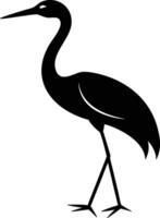 Elegant Black Crane Silhouette Bird Graphic Design Element Perfect for Nature Logos and Wildlife Illustrations vector