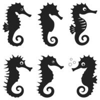 Six Adorable Black Seahorse Silhouettes on White Background Perfect for Kids Design Projects vector