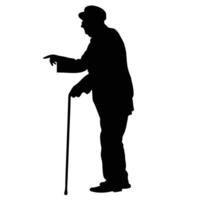 Elderly Gentleman Silhouette Walking with Cane Pointing Gesturing vector