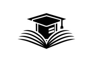 Education and knowledge symbolized by an open book and graduation cap. vector