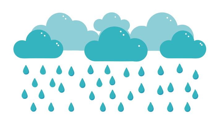 Blue clouds, rain, illustration with white background