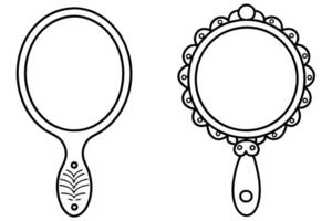 Two Decorative Hand Mirrors in Outline Style vector