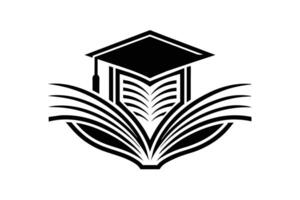 A education and knowledge symbolized by an open book and graduation cap. vector