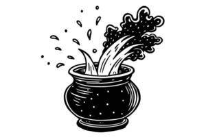 Intricate Illustration of a Witch's Cauldron Overflowing with Liquid vector