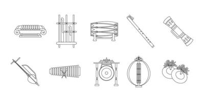 Indonesian music instruments outline set illustration vector