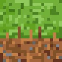 pixel art texture of the ground, tree trunks and dense foliage. abstract landscape of squares vector