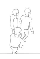 group of men climbing up or top view in isometric - one line art . concept male friends walking together, joint walk, redirecting interest of male audience vector