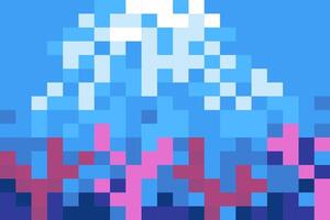 pixel art seascape underwater - rays of light squash the thickness of water and corals. illustration from square blocks for conceptual pixel game vector