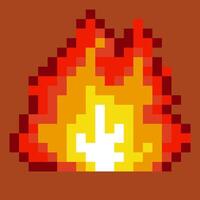 pixel fire close up. burning fire scene for pixel art concept game, fire flames in primitive square blocks vector