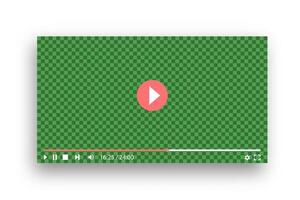 player template in red green colors. play, forward, pause, fullscreen, stop, volume, time, settings vector