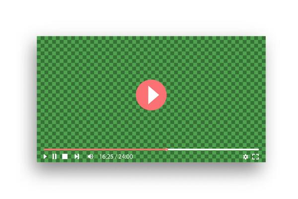 player template in red green colors. play, forward, pause, fullscreen, stop, volume, time, settings