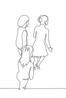 group of women climbing up or top view in isometric - one line art . concept female friends walking together, joint walk, redirecting interest of female audience vector