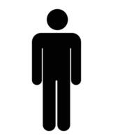 Standing person symbol. Black silhouette of a standing human is displayed on a white background. vector