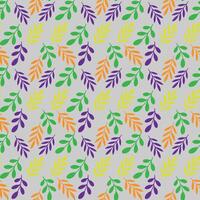 A seamless pattern featuring colorful leaves in green, orange, yellow, and purple on a light background. Perfect for fabric, wallpaper, wrapping paper, and digital backgrounds. vector