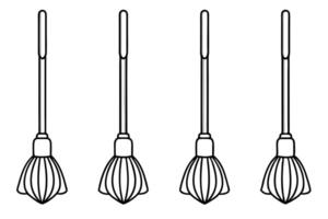 Simple Line Art of Four Different Brooms vector