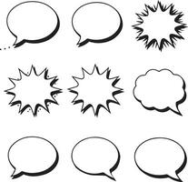 A group of Nine Blank Comic Book Speech Bubbles Various shapes and styles bubbles design vector