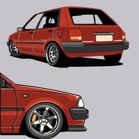 red car with a side back end and headlights on a white background vector