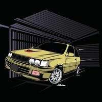 retro simple car with a front end and headlights on a white background vector