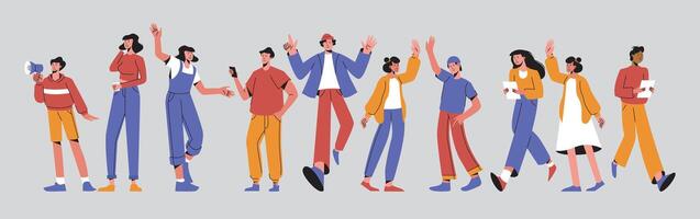 flat image young people with different action vector