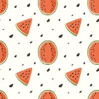 Seamless pattern of Watermelon slices and halves, background of Fruits and Seeds. Summer pattern for covers, cases, clothes, and Food packaging. vector
