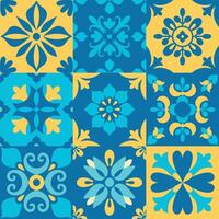 Abstract geometric folk seamless pattern. Retro floral background. Mediterranean tiles design. Abstract mosaic, patchwork, azulejo. . vector