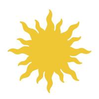 Flat yellow sun icon with wavy rays isolated on white background in simple summer weather symbol design vector