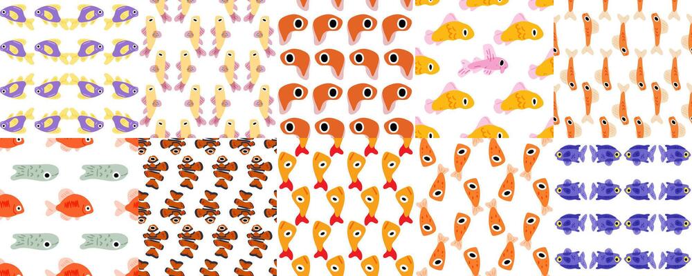 Funny Seamless Fish Pattern Set