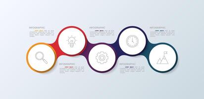 Infographic showing a process with steps, connected circles and icons. vector