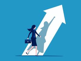 woman with shadow of superhero running away from shadow of shadow business hero vector