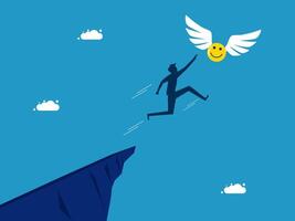 a man is flying over a cliff with a smile on his face vector