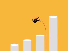 Businessman jumps with a stick on a growth bar graph vector